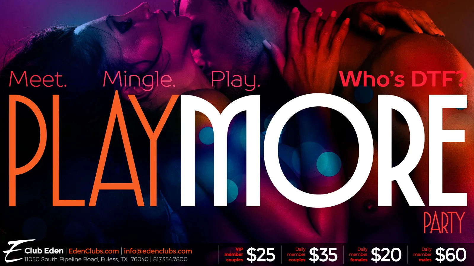 Play More Party Wednesday at Club Eden DFW